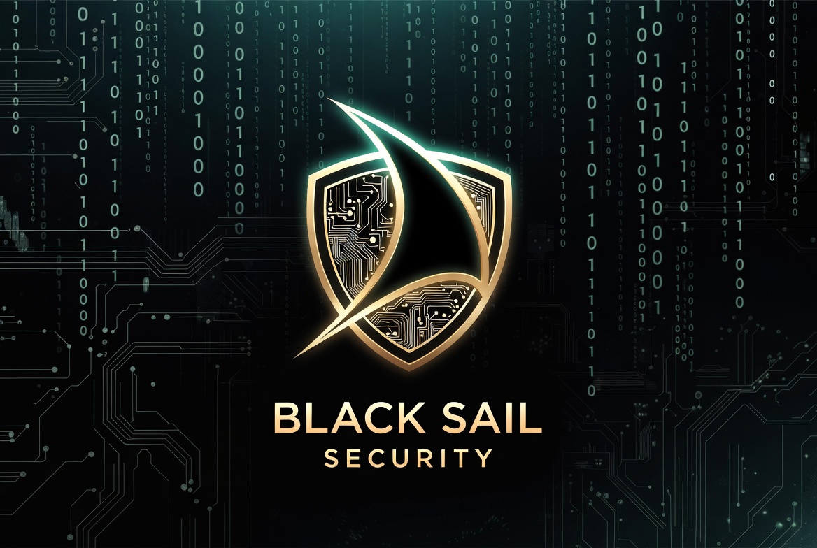 Black Sail Security logo over a digital security background